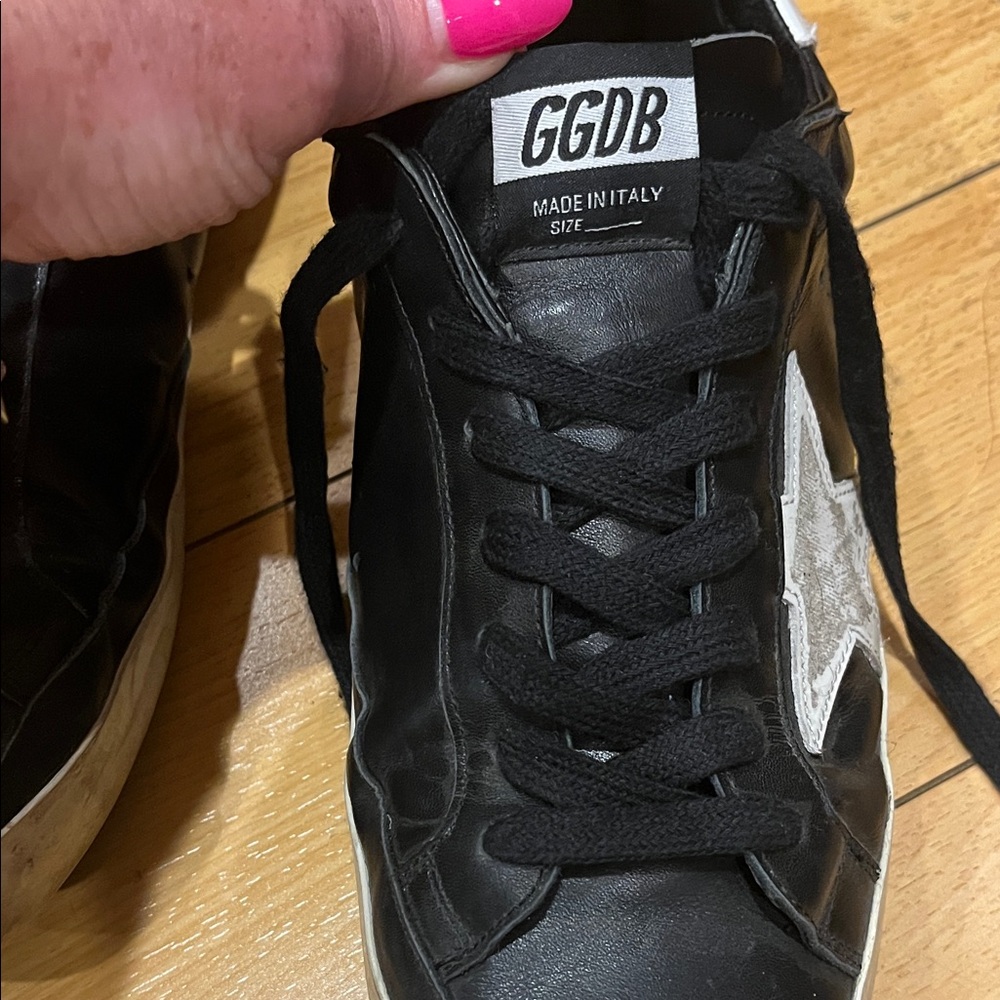 Golden Goose Black Leather Sneakers with White Star
